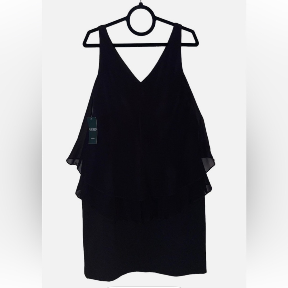 Ralph Lauren Black V-Neck Tiered Ruffle Mini Dress - Picture 6 of 7